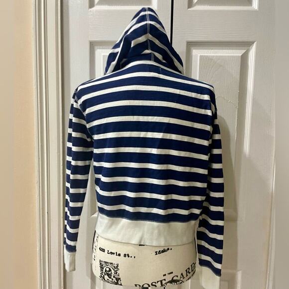 J.CREW HOODIE CROPPED 100% COTTON NAVY/IVORY SZ XS NAUTICAL SAILOR CORE - Picture 10 of 11